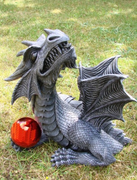 XXL Großer 3 teiliger Drache mit Kugel Dragon Figur Garten Gartenfigur
